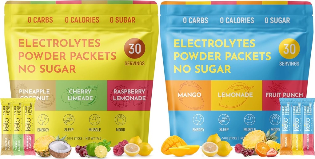 Keto Tropical & Original Asported 2 Pack Bundle Electrolyte Powder Bundle - Variety Pack of Tropical dan Original Flavors 124; Sugar Free, Zero Calorie, Zero Carb 124; Easy Travel Stick Packs 124; Ket