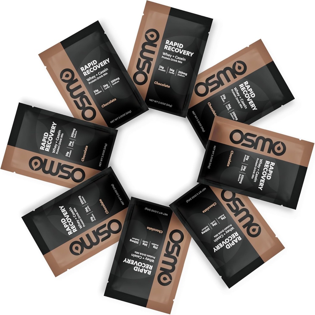 Osmo Rapid Recovery - Whey & Micellar Casein Protein Powder Blend with Carbohydrates & Caffeine, All Natural Ingredients, Enables Muscle Repair & Boosts Glycogen Restoration - Chocolate, 8 Servings