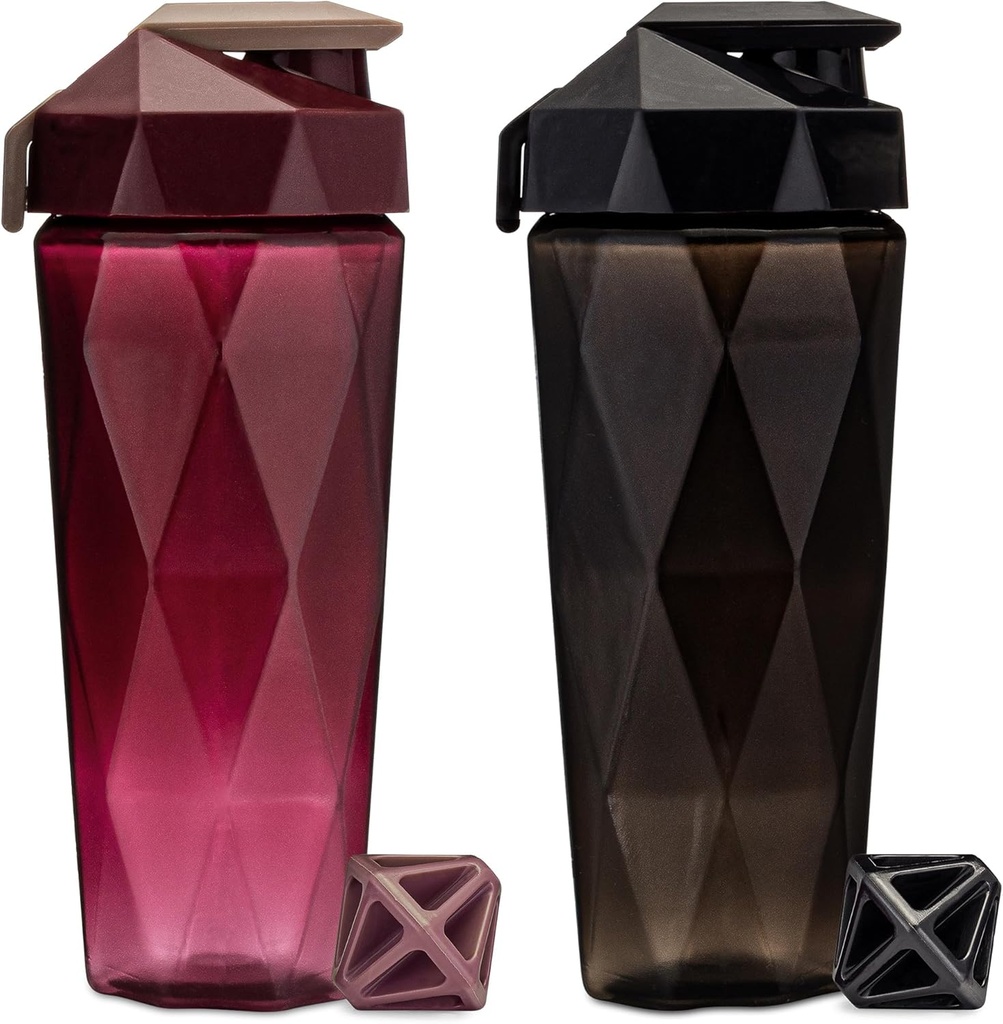 Classic 28 oz Blender Shaker Bottle 124; Protein Shaker Bottle with Diamond Agitator 126; Shaker Cup with Carrying Handle and Dishwatter Safe 124; 2- Pack Black & Maroon