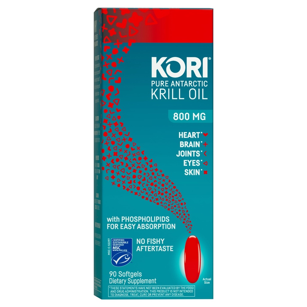 Kori Krill Antartika Krill Minyak Omega 3 Tambahan, EPA & DHA, dengan Absorpsi Superior vs Minyak Ikan, 800 mg, 90 softgel