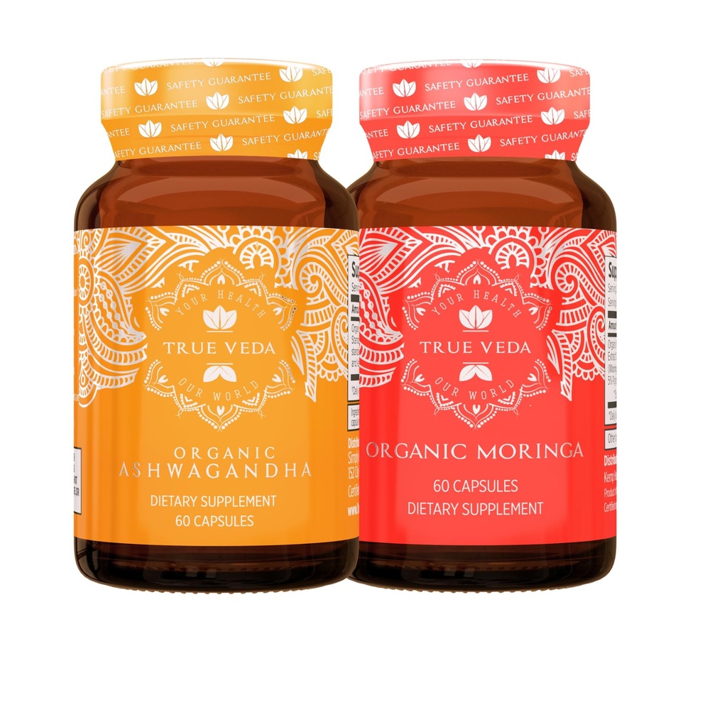 Veda Energy Bundle USDA Organik 124; Multi- Award- winning 124; Ashwagandha KSM-66 = 124; Moringa Kapsul