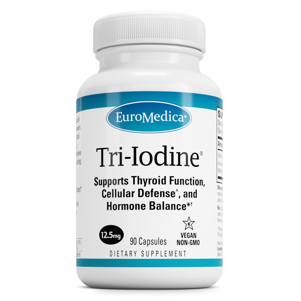 EuroMedica Tri-Iodine - Dukung Thyroid Kesehatan - Aids Hormone Keseimbangan dengan Iodium Molekular dari Kelp - Features Potasium Iodide & Sodium Iodide - Dukungan Otak & Energi - 12.5mg, 90 Capsules