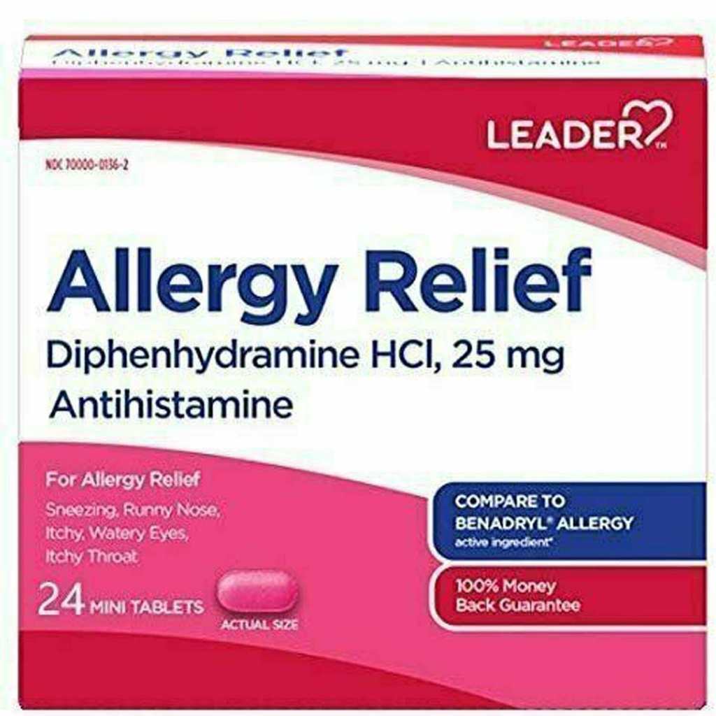 Pemimpin Antihistamin Allergy Relief Diphenhydramine HCI, 25mg Mini Tablet, 24 Count