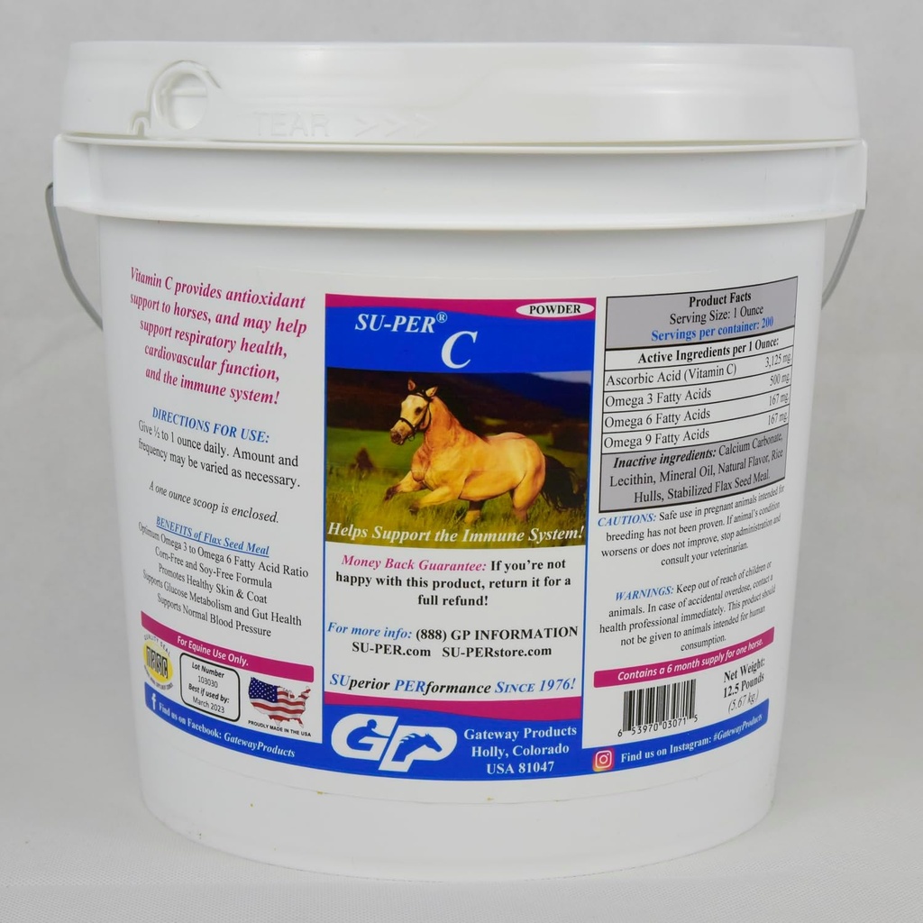 SU-PER C Vitamin C untuk Kuda - Equine Antioksidan & Imune Tambahan Dukungan - Vitamin Kuda & Tambahan Mineral - 12.5 Pounds