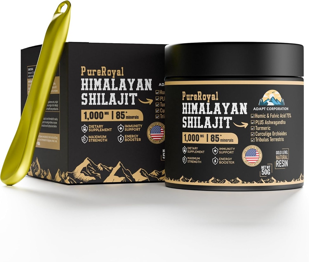 Himalaya Shilajit Resin - Potensi Tinggi, 11100 MG Himalaya Ekstrak, 75% + Fulvic Acid, Energy, Wellity & Imunity Dukungan, 85 + Trace Mineces, Lab Test, 50g Jar, 46 Servings