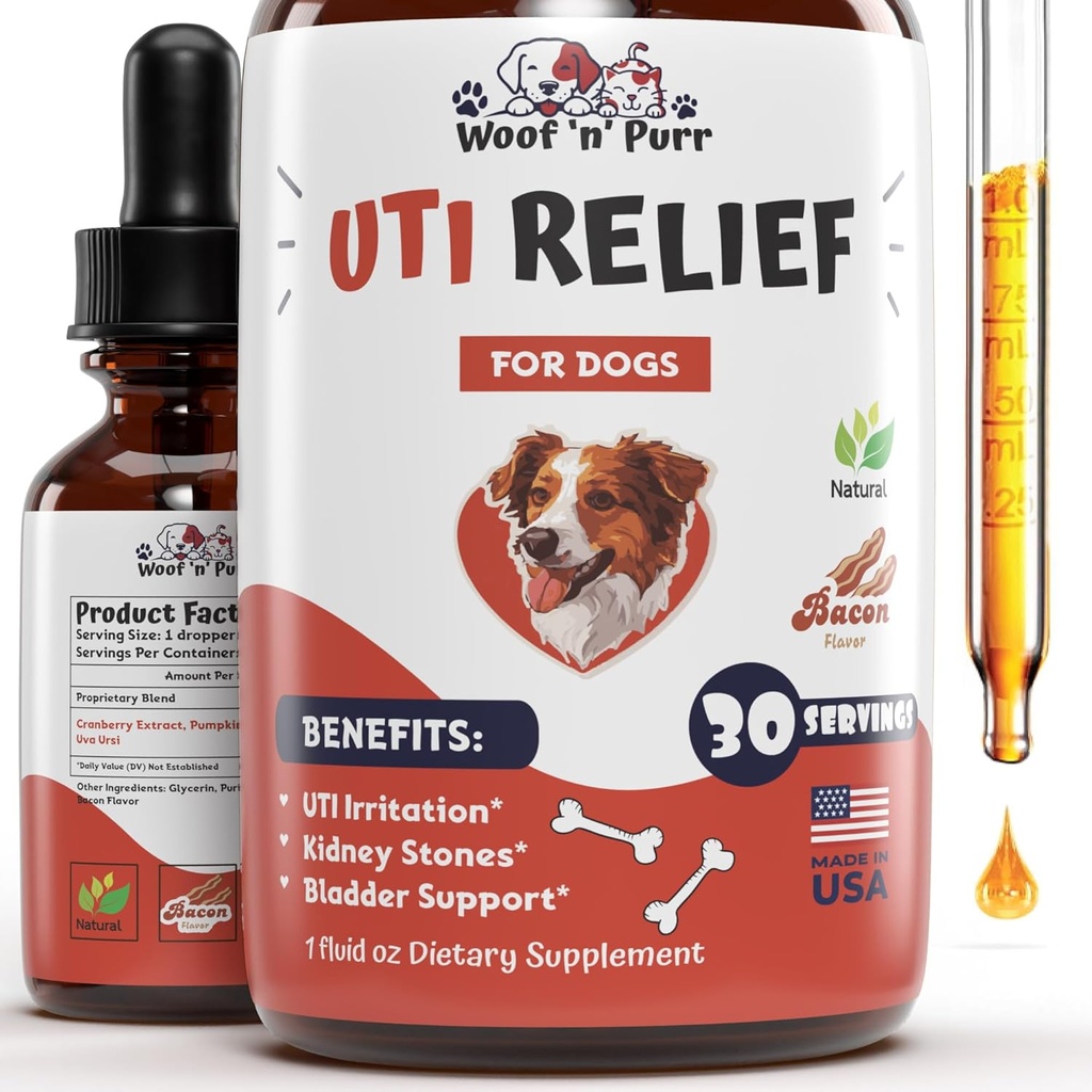 UTI Anjing Alami Treatment - Dog UTI - Dog Urinary Trakte Treatment - UTI Dog Treatment - Dog UTI Suplemen - Dog UTI Cranberry Supplemen Dog - 1 fl oz - Bacon Flavor