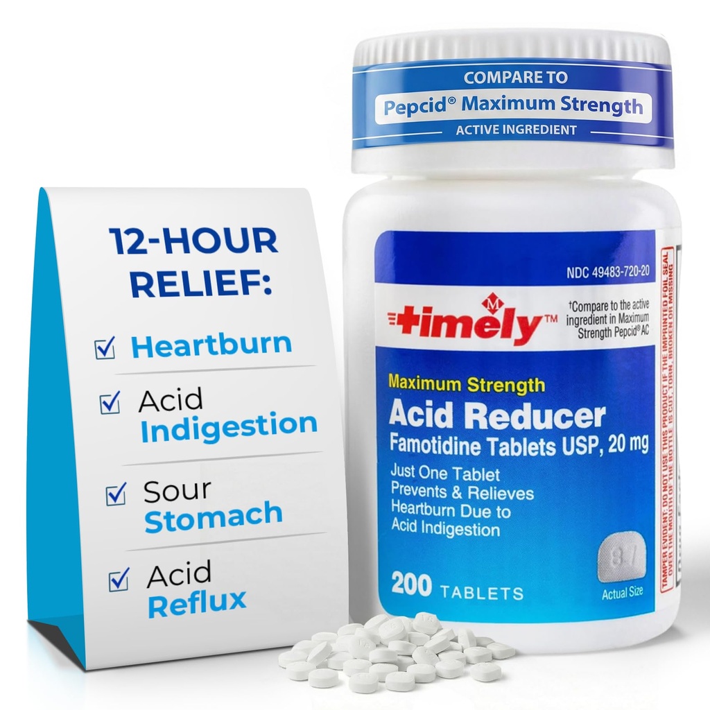 TithatAcid Reducer Fomotidine 20mg - Anatcid Acid Reflux Medicine for Heartburn Relief and Acid Indiusolcable Sympories - 200 tablet