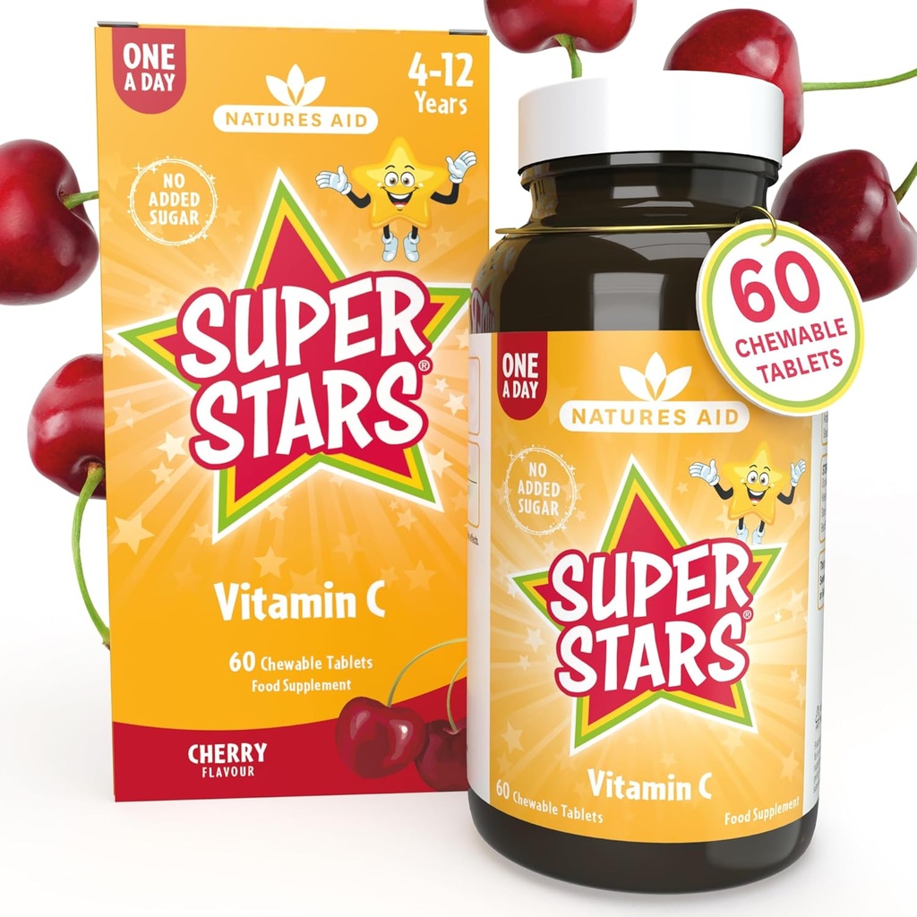 Hemir Natures Aid Super Stars Vitamin C untuk Anak-anak 4-12 Tahun, 60 Tablet Chewable