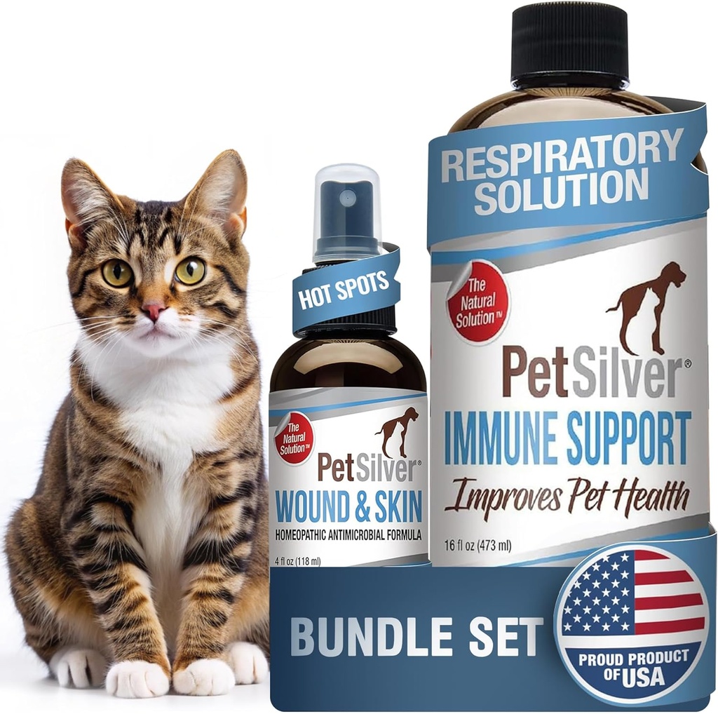 PetSilver - Imune Support (16) and Wound & Skin Spray (4 fl oz yang dipatenkan Perak - Allergies, Sinus & Cough Treatment - Wund Care & Hot Spot Spray for Cats and Dogs - dibuat di USA