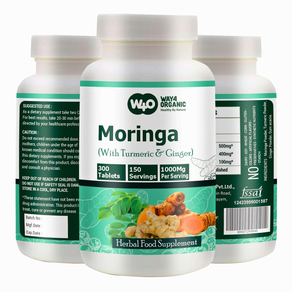 Moringa tablet dengan Turmeric dan Ginger, 300 pil, 5 Bulan Supply, 150 Serving, 1000 Mg per Serving. Satu Capsule dengan Multiple Benefits - Support Kesehatan Digetical (Paket 1)