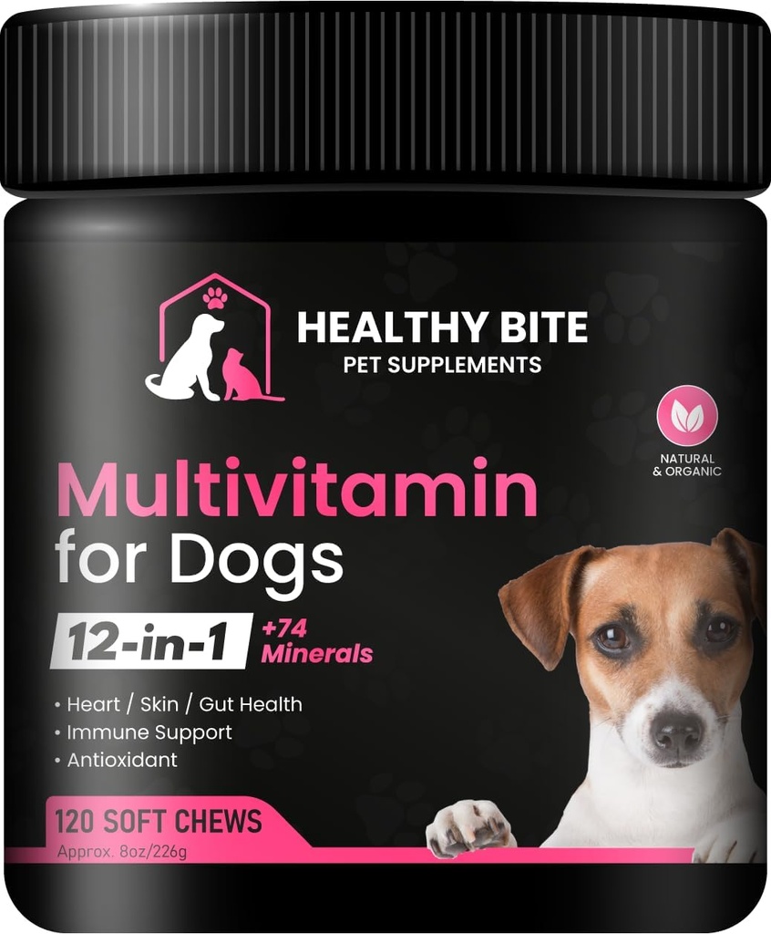 Gigitan sehat 12 dalam 1 Multivitamin untuk Anjing - Skin dan Coat Suplemen, Imune Dukungan, Pet Vitamin, Kalsium untuk Anjing Dibuat di AS - 120 Count