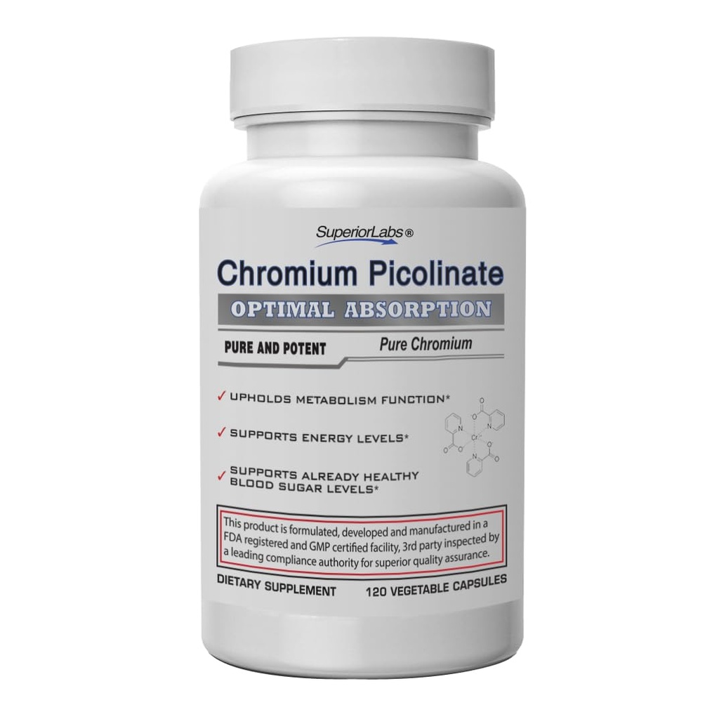 Lab superior Chromium Picolinate 500mcg, Penyerangan Tinggi, GMO Non-, Gula Darah & Metabolisme Dukungan, Pengaruh Berat dan Makanan, Membantu Energi & Insulin Sensitivitas, 120 Veg Caps