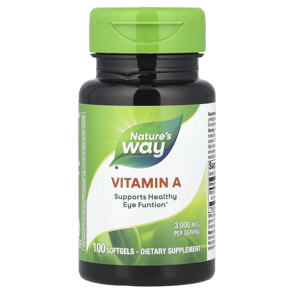 Nature 's Way Vitamin A, High Potency, Supports Healthy Eye Fungsi *, 3.000 mcg per Serving, 100 Softgels (Packaging May Vary)
