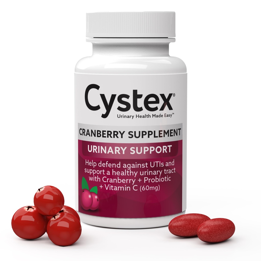 Cystex Cranberry Urinary Health Suplement - 3-1 UTI Protection with Progrees, Pregities, & Vitamin C - Dukung Vaginal pH, Keseimbangan Yeast, & Urinary Health