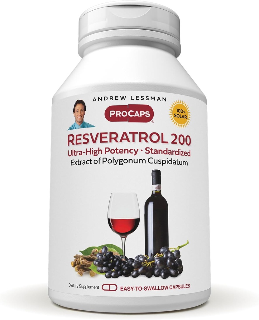 ANDREW LESSMAN ResveratARl- 200mg - 30 Capsules - Red Wine 's Benefy, Tentu Beroperasi Anti- oksigen, Tanpa Alkohol. Bebas Alamat