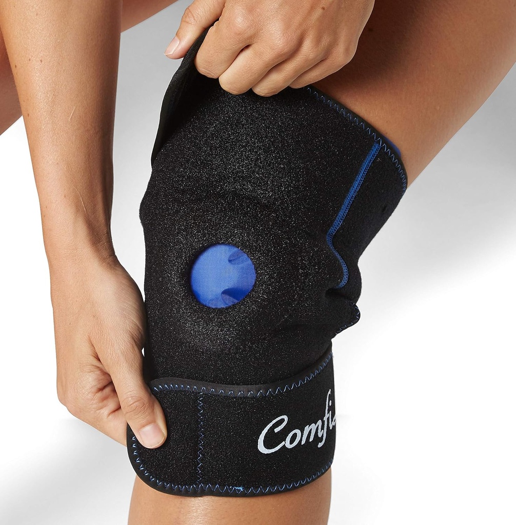 ComfiLife Knee Ice Pack dengan Wrap Recontinable Hot Therapy Gel Pack Adjustable Compression Dukungan untuk Injuries, Pain, Bedah, Arthritis, Meniscus dan More