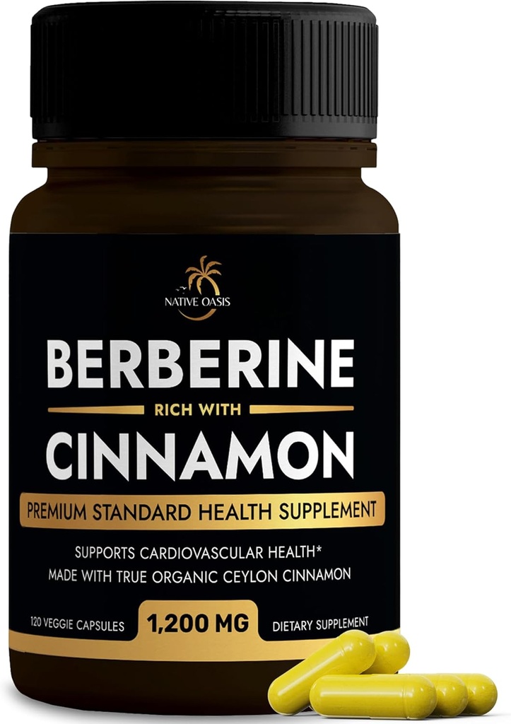 Suplemen Berberberine dengan Ceylon Cinnamon 124; Berberberine HCL 1.200mg Plus Ceylon Cinnamon dari Sri Lanka for Heart Health, Weight Los & Imune Dukungan 124; Nor-GMO, Lab Tested, Zero Fillers 124; 120ct.