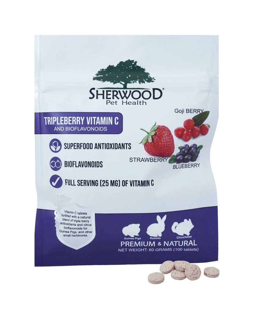 Tripleberry Vitamin C and Bioflavonoids by Sherwood Pet Health (100 Tablets - 60 Grams)