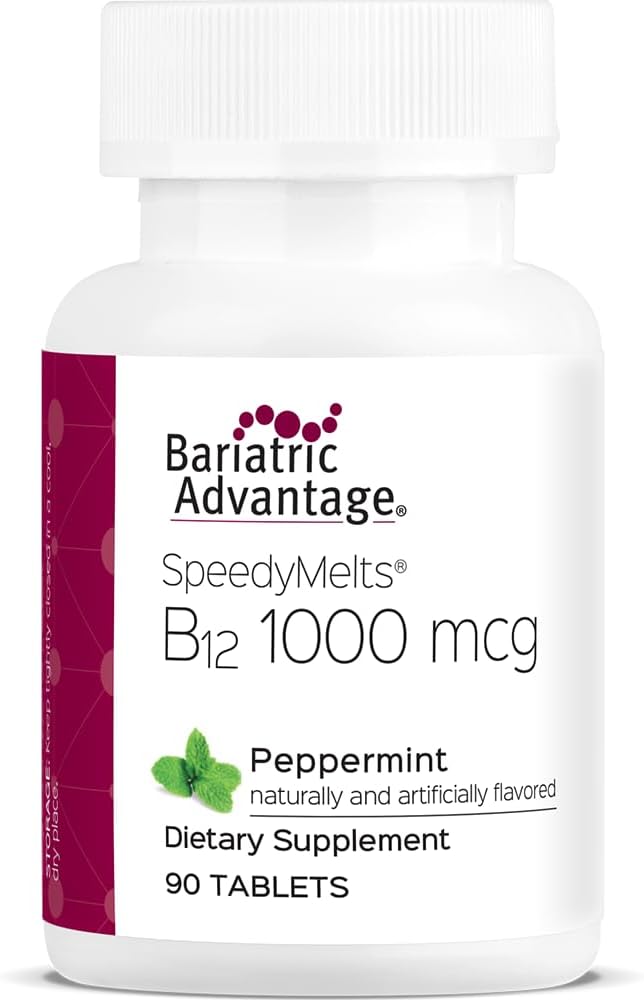 Sarana Bariatrik B-12 Speedy Melts, Vitamin B12 1000 mcg Suplemen, Melting Cepat dengan 200 mcg Acid Folic untuk Dukungan Nutres - Peppermint, 90 Count
