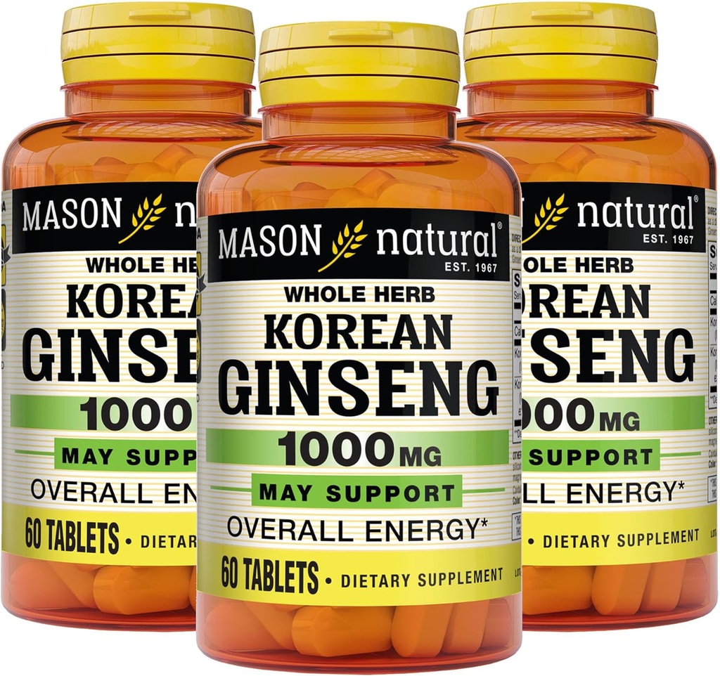 MASON NATURAL Korea Ginseng 1.000 mg, Pendukung Energi, Endurance & Vitalitas, 60 Tablet, Paket 3