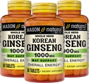 MASON NATURAL Korea Ginseng 1.000 mg, Pendukung Energi, Endurance & Vitalitas, 60 Tablet, Paket 3