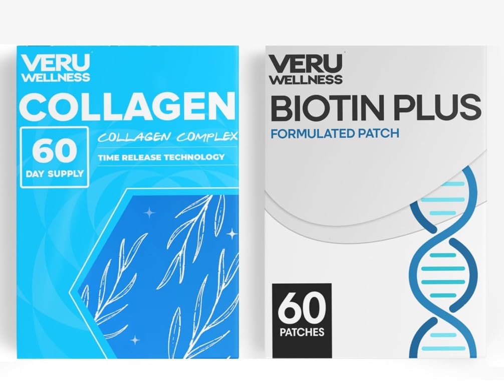 Veru Wellness Hair Skin Nao Duo Lifestyle Patch - Biotin Collagen - Self Adhesive Time Rilis Topical Patch, 8- 10 Hours (Supply Hari 60)