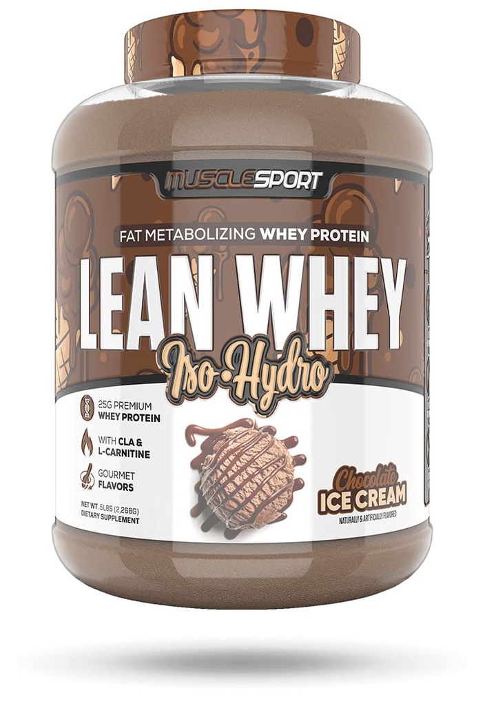 Musclesport Lean Whey Revolution Protein Powder - Whey Protein Isolate - Low Calorie, Low Carb, Low Fat, Incredible Flavors - 25g Protein per Scoop - 5lb Chocolate Ice Cream