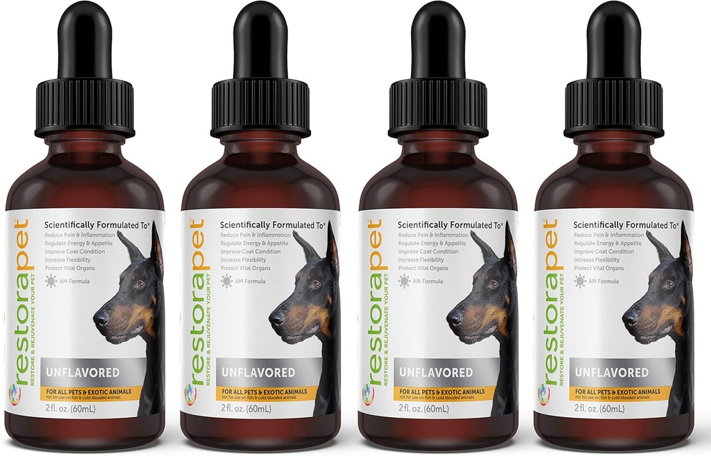 RetoraPet 4-Pack Dog & Cat Unflagranted Liquid Multivitamin 124; Dog Arthritis Relief Relif 124; Hip & Joint Vitamin for Dogs 124; Anti Inflammatory Suplemen & Cats 124; Organ & Nony- GMO, Vet Approved