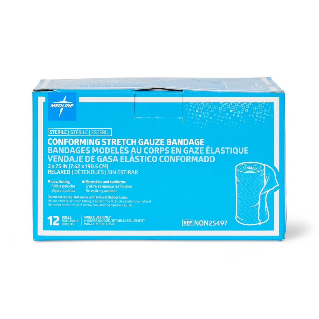 Medline Sterile Conforming Gauze Bandages, 3 "x 75", Ideal untuk Weund Care, Pack 96