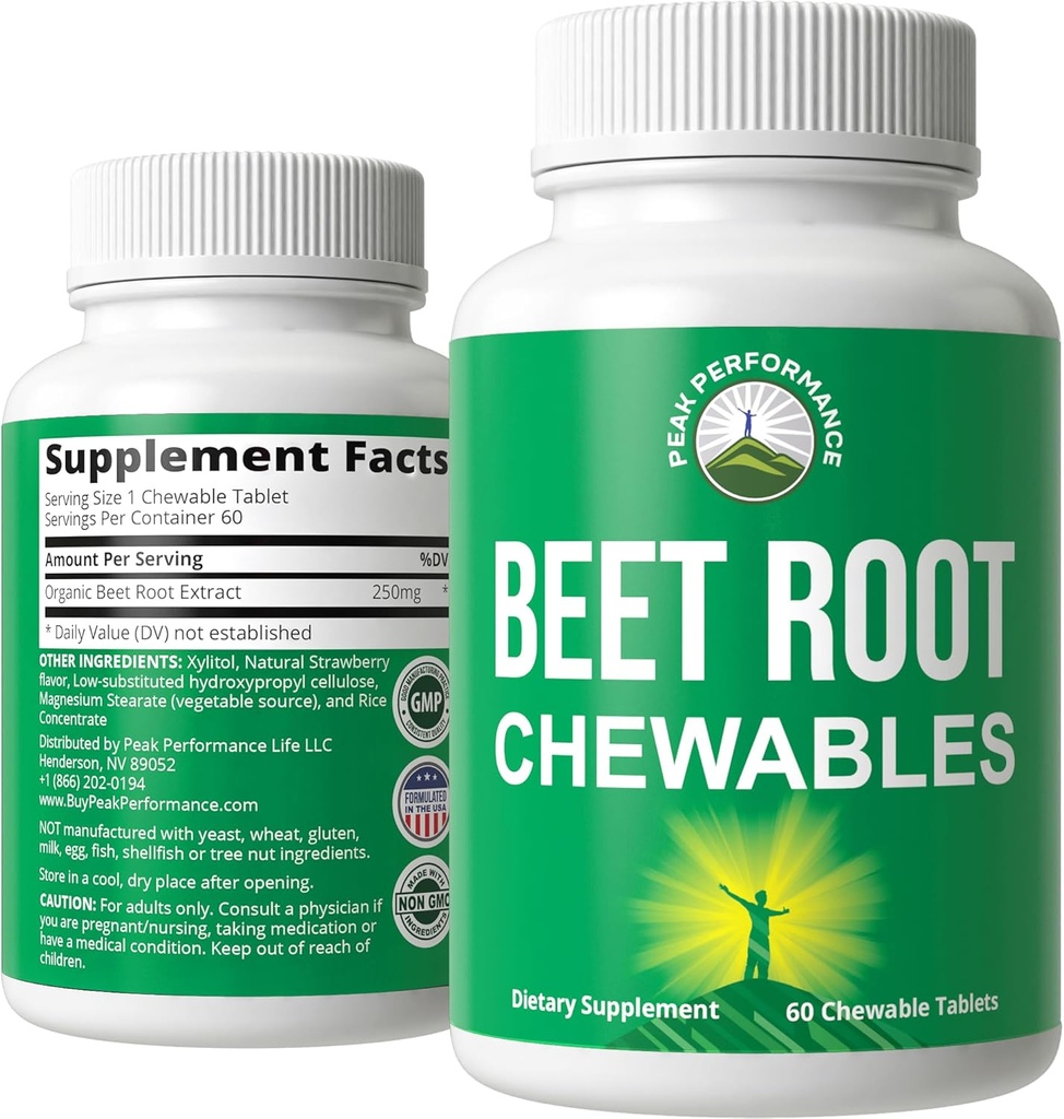 Beet Chews - Great Tasting Beets Chewables With No Added Sugar - Better Than Gummies. Berisi Root Ekstrak Organik. Vegan, Zero Gluten Beetroot Total Suplemen Untuk Hati, Sirkulasi, BP