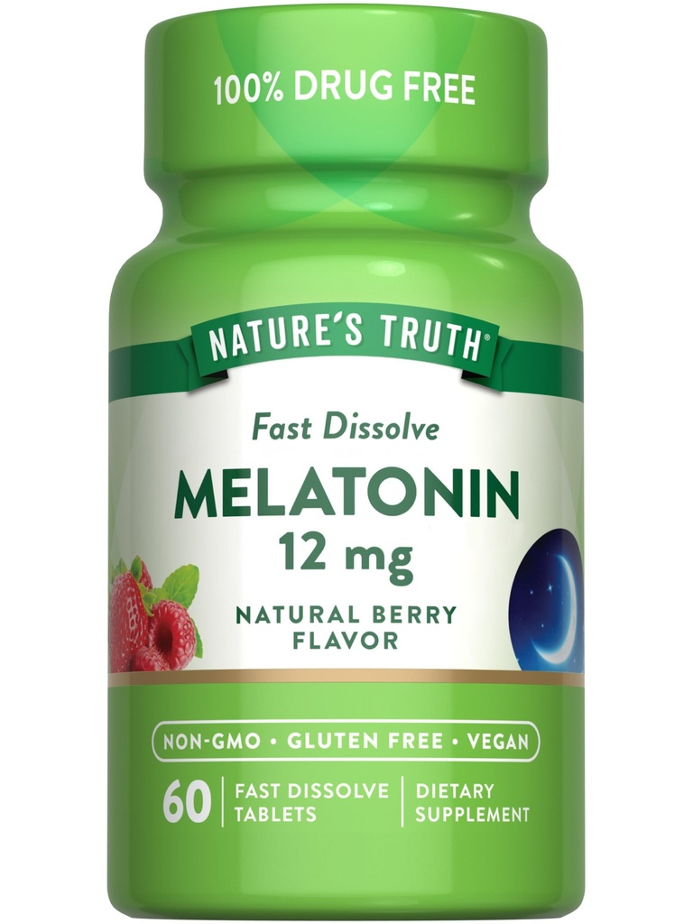 Nature 's Truth Melonatin 12mg 124; 60 Fast Dissolve Tablet 14; Natural Berry Flavor 124; Vegan, Non-GMO & Gluten Free Supplemen