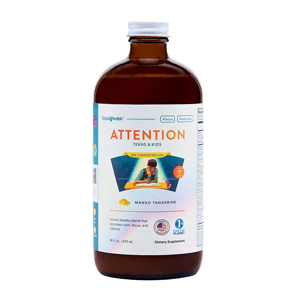 LIQUIDHEALTH Attention Liquid Multivitamin for Kids & Teens - improve Memory Retention, Concentration, Mood, Relaxation & Calming - Made in The USA, Great Taste, Vegan, Sugar- Free (16 oz)