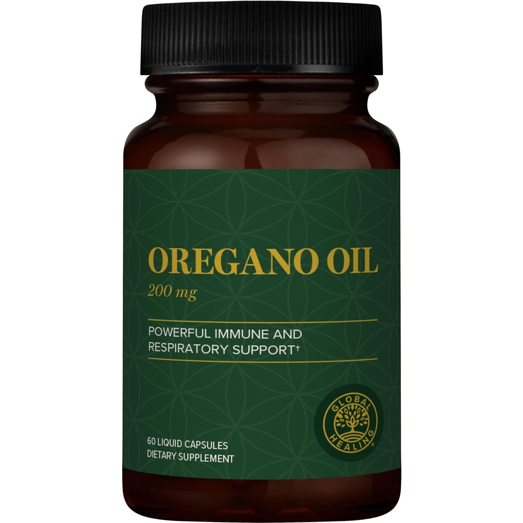 Global Healing Center - Oregano Oil Capsules with Organic Ingredictions & Cayenne Pepper Extract, Oregano Capsules for Imune System Support, Respiratory Health, Divalry, Gas & Gut Wellness (60 Count)
