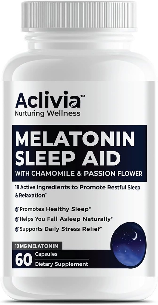 Super Strength Meltonin 10 MG Capsules, Chamomile, Passionflower & Lemon Balm, Sleep Aid untuk Membantu Anda Fall Asleep & Wake Up Refreshed, Non- Habit Forming, 60 Capsules