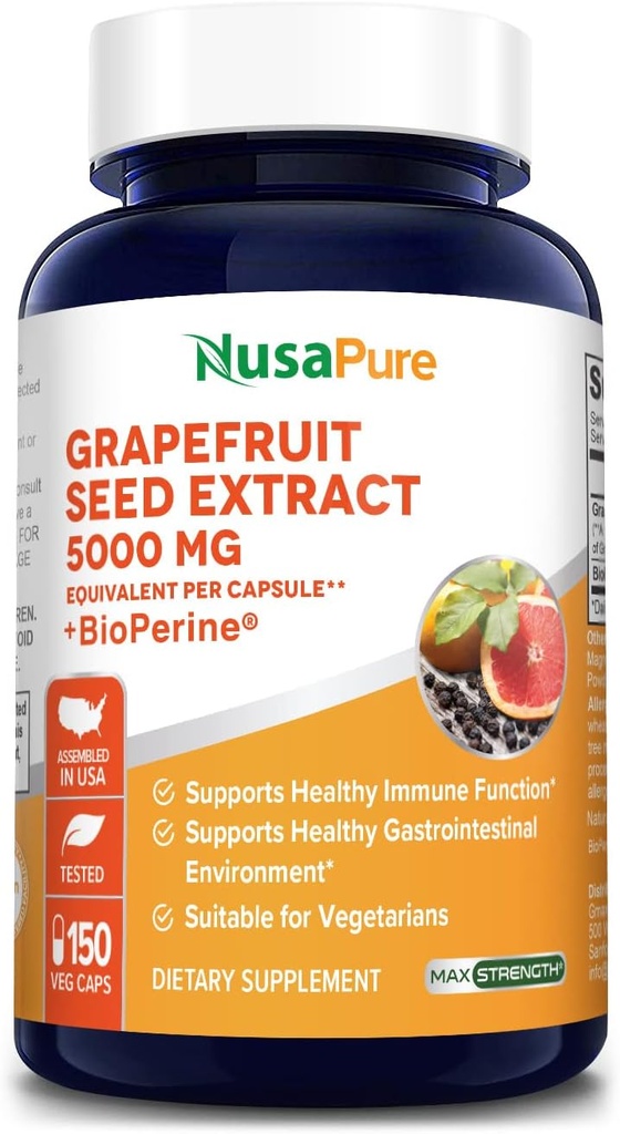 NusaPure Grapefruit Extract 5.000 mg per Capsule (Ekstrak 10: 1) tutup Bioperine 150 Veggie (Vegan, Gluten Bebas, Non- GMO)