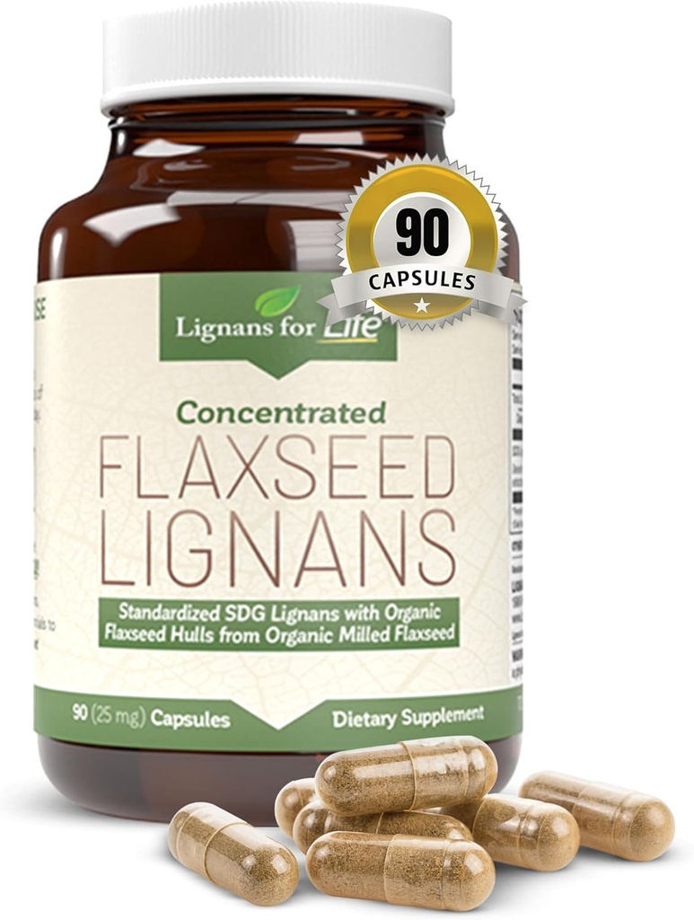 Lignans For Life Flaxseed and SDG - Omega 3 Fatty Acids, Fiber Antioksidants - Membantu Impreve Siny Coat, Digetical and Heart Health, 25mg, 90 Capsules, 1 Pack
