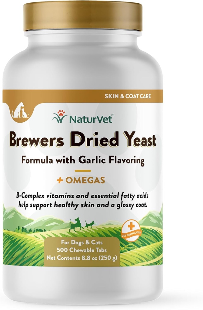 Pet Brewer 's Dry Yeast Pet Supplement dengan Garlic Flavoring - Termasuk B-Complex Vitamin, Omega-3, 6, & 9 Fatty Acids - Membantu Glossy Coat, Skin sehat untuk Anjing, Kucing 500 Ct.