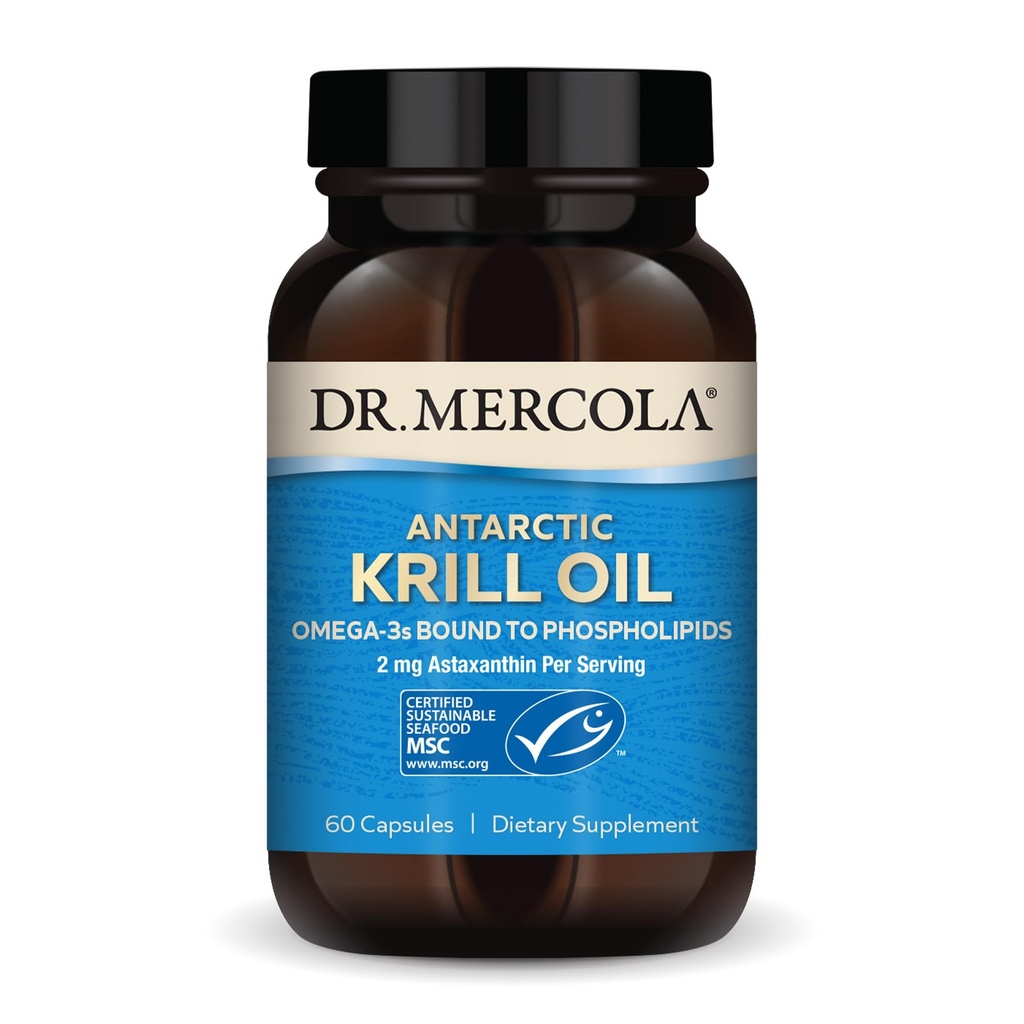 Dr. Mercola Antartika Krill Oil - 1,000 mg - Omega-3 Suplemen dengan EPA & DHA - Pendukung Otak, Jantung, Gabungan & Imune Kesehatan - Bebas GLO-Free & Soy- 60 Capsules (30 Pelayan)