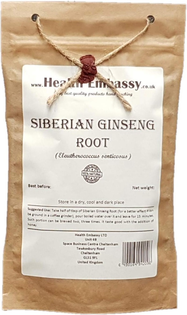 Health Embassy Siberia Ginseng Root Cut Tea 124; Eleutherococcus Senticous 12.4; Herbal Tea (50g)