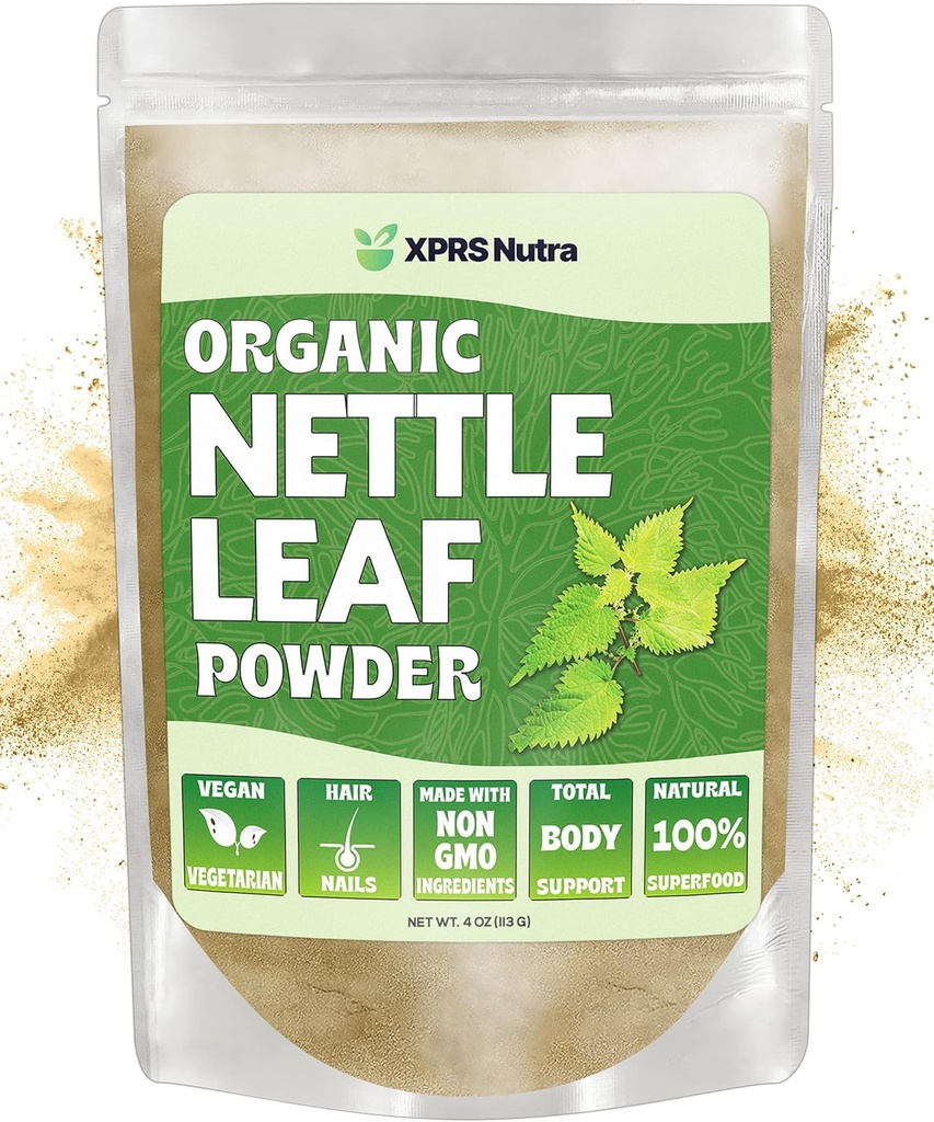 XPRS Nutra Organic Nettle Leaf Powder - Premium USDA Organic Stanging Nettle Powder untuk Rambut dan Nails - Vegan Energy Boosting Stinging Nettle Leaf (4 oz)