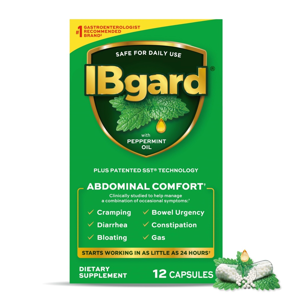 IBgard Gut Suplemen Kesehatan, Katup Minyak Peppermint untuk Kenyamanan Abdominal, 12 Kapsul