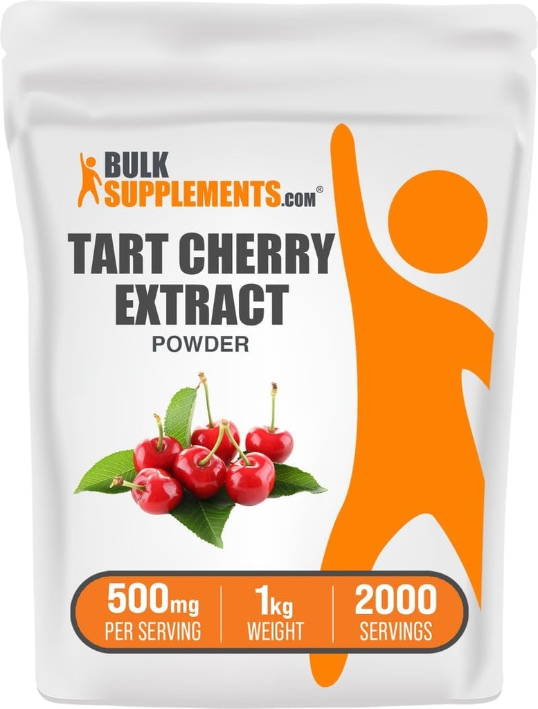 BulkSuplements.com Tart Cherry Extract Powder - Tat Cherry Suplemen, Herbal Suplemen - Antioksidant Sumber, Gluten Bebas, 500mg per Serving, 1kg (2.2 Ibs) (Paket 1)