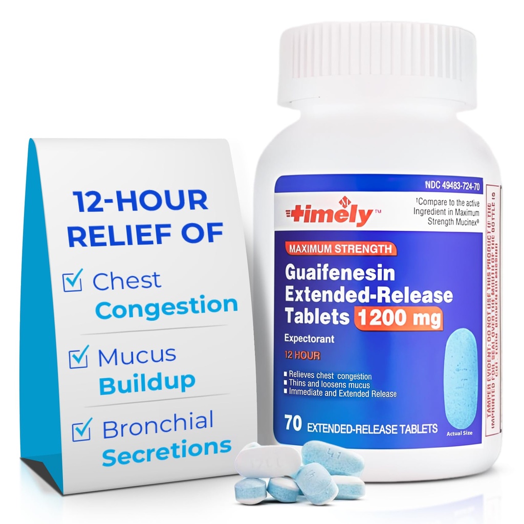 TIME- CAP LABS, INC. Timete Guaimenesin 1200 mg Extended Release Tablet - Expectorant Muscus Relief & Chest Relief Konsultasi untuk Dewasa - Lists hingga 12 Jam - 70 Cacah