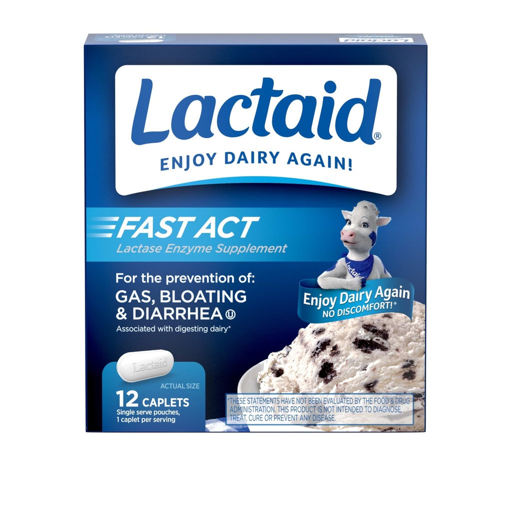 Lactaid Fast Act Laktosa Intoleransi Caplets with Lactase Enzyme to Prevent Gas, Bloating & Diare
