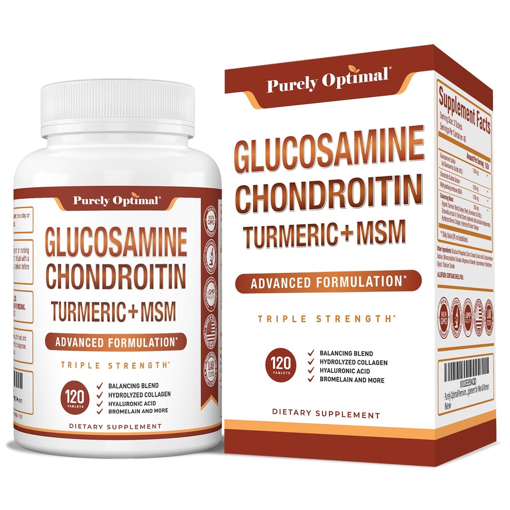 Murni Glucosamine Chondroitin MSM Tambahan w / Turmeric & Boswellia - Glucosamine Sulfate ComJoint Suplemen untuk Pria & Perempuan - 120 Tablet