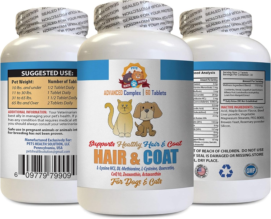 Dry Skin Care for Cats - Pets Hair and Coat Boost - for Dogs and Cats - Support Healthy Skin Hair - cat Diet Treat - 1 Bottle (60 Tablet)
