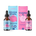 JoySpring Genius Drops & Vitamin C - School Backup Bundle 124; Anak-anak Vitamin Prourine Sourced, Non-GMO, Non-Alcolic Liquid Formula, Imunity Health Dukung 124; Vegan & Vegetarian