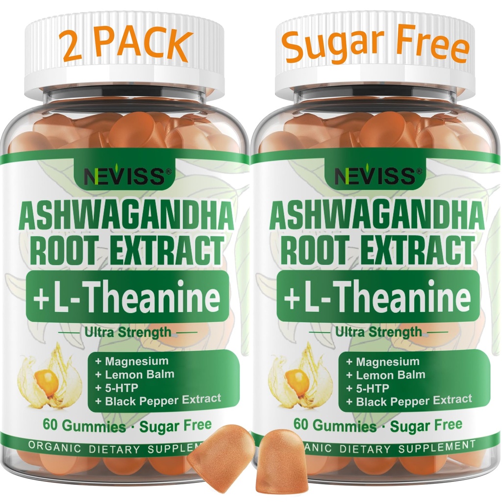 NEVISS Ashwagandha Gummies 2000mg, Feel Refreshed, Plus Proprietary Blend with L-Theanine, 5- HTP, Lemon Balm, Magnesium for Calm, Zzzs & Relaxation Dupport, 120 Count