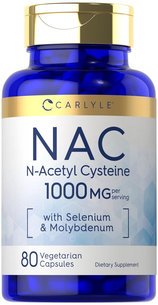 Carlyle NAC Tambahan N- Acetyl Cysteine 10000mg 124; 80 Capsules 12.4; dengan Selenium & Molybdenum 124; Vegetarian, Non-GMO & Gluten Bebas