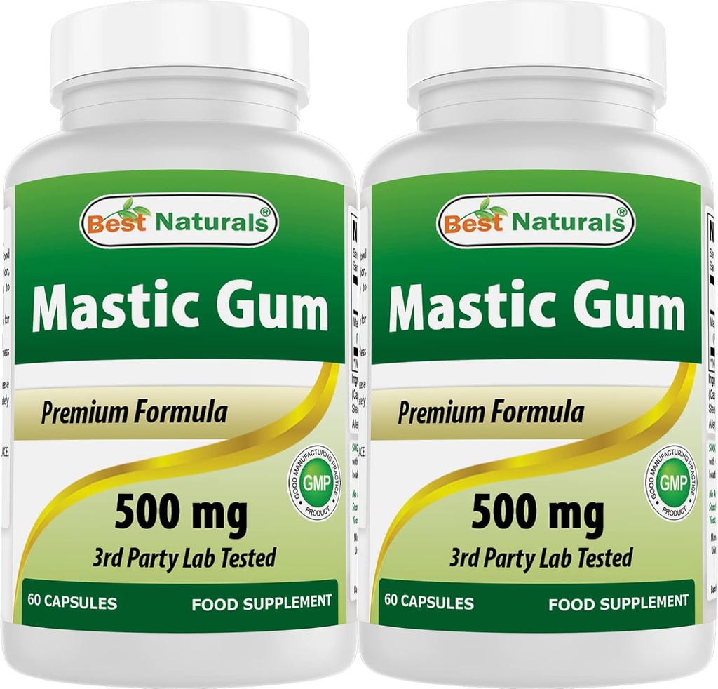 Best Compals 2 Pack Mastic Gum Capsules 500 mg - 60 Count - (Non-GMO) (Gluten Free) - Promotes Healthy Stodach & Duodenal Health - (Total 120 Capsules)